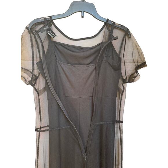 Y2K Whimsigoth Black Mesh Maxi Dress Sz S Embroidered Noir - Picture 7 of 7